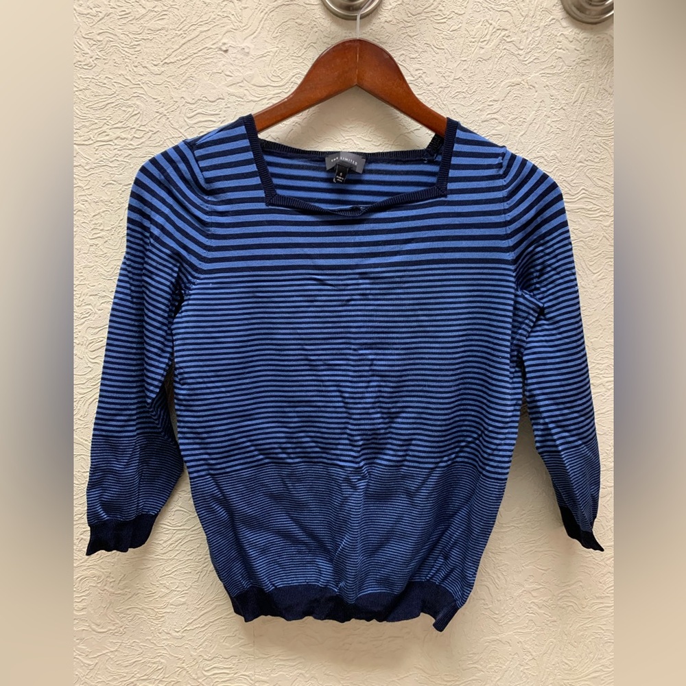 The Limited blue with black strips square neck 3/4 sleeve sweater